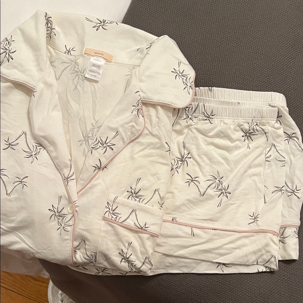 Eberjey Cream and Black Floral Pajama Set